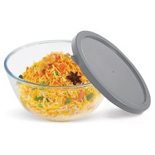 Treo by Milton 2700 Borosilicate Glass Mixing Bowl with Lid, 2800 ml, Fridge to Oven, Microwave & Dishwasher Safe, Scratch Resistant, Round, Transparent Bowl for Storing, Reheating & Serving