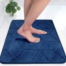 Status Memory Foam Bath Mat Rug, Ultra Soft And Non-Slip Bathroom Rugs, Water Absorbent And Machine Washable Bath Rug For Bathroom, Shower, And Tub, 16″ X 24″ (Blue)
