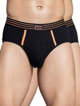 John Players Pack of 2 Cotton Brief with Striped Waistband in Black (JBF043M13_L_Black)