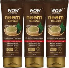Wow Skin Science Neem  | Purifies Skin | Unclogs Pores | Fights Acne | Calms Skin- Pack Of 3 Face Wash(300 Ml)