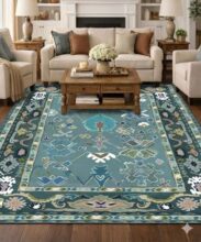 Homitecture Soft & Durable Floor Carpet | Premium Cotton Carpet For Living Room, Bedroom & Home Decor | Multi-Printed Modern Area Carpet (3X5Ft.) (Aqua)