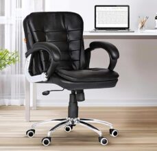 Da URBAN® Milford Mid Back Revolving Leatherette Ergonomic Home & Office Executive Chair with High Comfort Seating, Height Adjustable Seat & Heavy Duty Metal Base (Black)