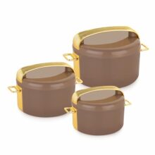Warmeo Majestic Inner Stainless Steel Casserole Set Of 3 (800Ml, 1200Ml, 2100Ml), Brown | Pu Insulated | Bpa Free | Food Grade | Easy To Carry | Easy To Store | Chapati | Roti | Curd Maker
