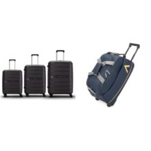Aristocrat Liberty 8 Wheel Set of 3 Large Size (Check-in), Medium Size (Check-in) & Cabin (Small + Cadet Polyester 52 cms Blue Travel Duffle (Cadet)
