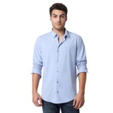 Spykar Men Blue Slim Fit Solid Full Sleeve Casual Shirt (Size: L)-MSHSOS2BD272-Heron Blue