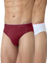 XYXX Men Combed Cotton Brief, Regular Fit, Solid, Pack of 2, XYBRF2PCKN649M, Bold Burgundy+Polar White, M