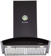 Faber 60 Cm 1095 M³/Hr Curved Glass Kitchen Chimney (Hood Feel 3D T2S2 Bk Tc Ltw 60, Baffle Filter, Touch Control, Black), Free 1 Year Extended Warranty