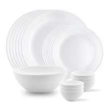 Larah by BOROSIL Orbit Series 19 Pieces Opalware Solid Dinner Set, Opal Glass Dinner Plates&Bowls, Crockery Set for Dining (White)