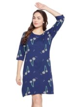 Clovia Women’s Cotton Pretty Florals Short Night Dress (NS1489E08_Blue_2_S)