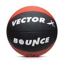 Vector X 8 Panel Bounce Rubber Moulded Indoor/Outdoor Basketball with Butyl Bladder, Red-Black, Size: 7 (Suitable for Practice/Match/Training) + Free Air Needle
