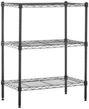 Amazon Basics Height Adjustable 3-Shelves Heavy Duty Rack – Black (Steel, Black Coated Chrome Finish), Tiered Shelf – Free Standing