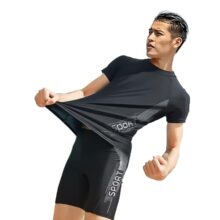 Cockatoo AM555-2 Piece Strectchy Compression pull on shirt and Short Set, Active Wear Men,Black, Size M -L