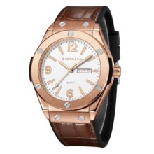Giordano Luxury Watch for Men with Leather Strap, Day-Date Display, Brushed Metal Finish, and Silver Screw Details – GZ-50176-03