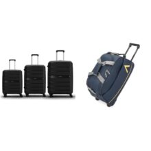 Aristocrat Liberty 8 Wheel Set of 3 Large Size (Check-in), Medium Size(Check-in) & Cabin(Small + Cadet Polyester 52 cms Blue Travel Duffle (Cadet)