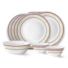 Larah by Borosil Elega Fluted Series Opalware Dinner Set Of 4 Full Plate, 4 Quarter Plates, 4 Veg Bowls and 1 Serving Bowl | Bone-Ash Free Crockery Set for Dining Table (White, 13 Pieces)
