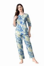 Ichaa Women Cotton Printed Night Wear Top and Bottom Night Suit Set, Blue, XL