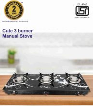 Sigri-Wala Surya Isi Certified Toughened Glass Door Step Warranty Stainless Steel, Glass Manual Gas Stove(3 Burners)
