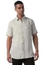 Men Grey Slim Fit Textured Half Sleeves Casual Shirt