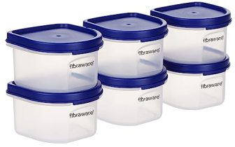 Floraware Modular Plastic Storage Containers | Airtight Jars with Lids | Stackable Design for Grains, Spices, Snacks & More | Transparent & Space-Saving (Blue, Pack of 6)