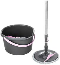 Amazon Brand – Presto! Plastic, Metal Round Bucket Flat Spin Mop With Scrubber For Floor Cleaning (Black)