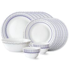 Larah by Borosil Jazzblue Fluted Series Opalware Dinner Set | 19 Pieces for Family of 6 | Microwave & Dishwasher Safe | Bone-Ash Free | Crockery Set for Dining & Gifting | Plates & Bowls | White