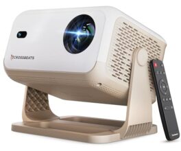 Crossbeats LumeX Cine Projector 4K Ultra HD Support, Native 1080P, 16000 Lumens, Smart Android Mini Projector for Room, Auto Focus, WiFi Bluetooth, Portable Home Cinema Projector