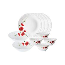 Larah By Borosil Red Carnation Opalware Floral Dinner Set, 10 -Piece, White
