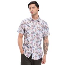 Spykar Half Sleeve Slim Fit Printed Pink Shirts for Men (Size: L)-MSHPS2BD234-Rose Cloud Pink