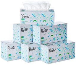Amazon Brand – Presto! 2 Ply Facial Tissue Box | 1200 Pulls | 200 Pulls X 6 Cartons | Soft And Highly Absorbent | 100% Natural Virgin Cellulose Fiber