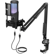 TONOR RGB USB Gaming Microphone Kit, Podcast Microphone for PC, One-tap Mute for Streaming, Cardioid Condenser Microphone for PS4/5 Gamer Youtuber, Studio Mic Bundle with Adjustment Arm Stand