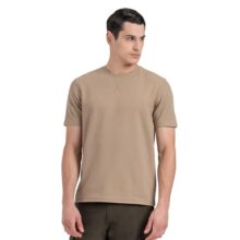 Red Tape Men’s Structured Round Neck T-Shirt | Comfortable & Stretchable Everyday Wear – RHP1985-M Tan