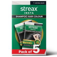 Streax Insta Shampoo Hair Colour for Women and Men, Natural Black – Pack of 5 | 100% grey coverage in 5 minutes | Long lasting, easy to use