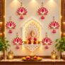 Lotus Hanging for Decoration | Handmade Wall Decor with Jhumki Style | Set of 6 Pink/Rani | Export Quality Lotus Hanging for Home, Temple & Pooja Room | Diwali, Wedding & Festival Decor