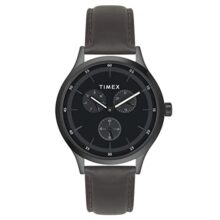 TIMEX Analog Watch for man with Black Round Dial & Brown Leather Strap Band Water Resistant Men’s Wrist Watches – TWHG03SMU13