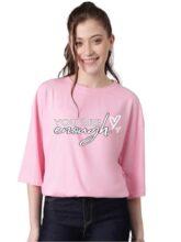 KOTTY Women’s Solid Pink Lily Printed Tshirt(Pink,S)-KTTWOMENSTSHIRT442S
