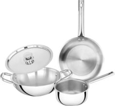 Prestige TRIPLY 4 Pc Cookware Set | TRIPLY Splendid | Fry Pan 22cm/1.2L | Kadai 22cm/2.1L | Saucepan 14cm/1L | SS Lid 24cm | Gas & Induction Compatible | Even Heat Distribution | 15Y Warranty | ISI