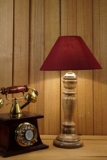 tu casa Bedside Table Lamp Wooden Base Red Color Shade Dining Area Hall Corner Lamp Home Decor Items for Living Room for Home Decoration Bedroom Study Desk Night Light Mushroom Style H-19
