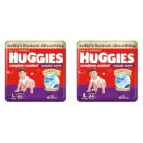 Huggies Complete Comfort Wonder Pants | Pant Style Baby Diapers L Size, 64 Count | India’s Fastest Absorbing Diaper, Patented Dry Xpert Channel, Ideal for 9 to 14 Kgs (Pack of 2)