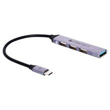 Zebronics Ta200U Type C To Usb 3.0 4 Port Hub With Hi Speed Data Transfer, Aluminum + Abs Body, 15Cm Cable, Sleek Design And Plug Play Usage