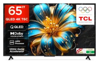 TCL 164 cm (65 inches) 4K Ultra HD Smart QLED Google TV | HDR 10+ | 120Hz Game Accelarator | Dolby Vision & Atmos | 24W Speaker Output | 65T6C