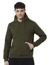 Wildcraft Men Sierra Solid Cotton Blend Hooded Casual Sweatshirt, Full Sleeve – Regular fit, Olive Green, Small