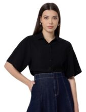 FOREVER 21 Women’s Regular Fit Shirt (FWS24CWOF007001_Black