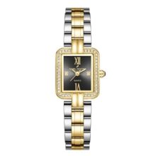 Daniel Hechter Paris Manon Collection Analog Quartz Watch for Women, Sunray Rectangular Dial, Crystal-Studded Stainless Steel Case, Roman Numerals Display, Stainless Steel Strap