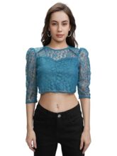 Tokyo Talkies Women’s Puff Sleeve Lace Crop Top | Elegant & Feminine Design for A Chic Look | Puff Sleeves | Elegant & Trendy | Tops for Woman | Women Tops | Stylish Top