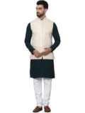 Sojanya (Since 1958 Men’S Pure Cotton Brown Kurta And White Pyjama With Cream Nehru Jacket