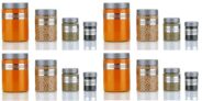 Black Olive Kitchen Storage Jar – 1200Ml, 650Ml, 350Ml & 250Ml Transparent Plastic Containers With Lid & Spoon, Star Line Food Storage Dabba Boxes For Pulses, Snacks, Spices (Silver, 16Pc)