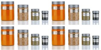 Black Olive Kitchen Storage Jar – 1200Ml, 650Ml, 350Ml & 250Ml Transparent Plastic Containers With Lid & Spoon, Star Line Food Storage Dabba Boxes For Pulses, Snacks, Spices (Silver, 16Pc)