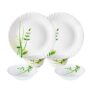 Larah By Borosil Fluted Series Green Herbs Opalware Dinner Set | 6 Piece For Family Of 2 | Microwave & Dishwasher Safe | Bone-Ash Free | Crockery Set For Dining & Gifting | Plates & Bowls | White