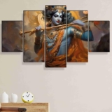 Saf Krishna Paintings For Wall Decoration – Set Of Five, 3D Modern Art Painting For Living Room Large Size With Frames For Home Decoration, Hotel, Office 76.2 Cm X 45 Cm Sanfpnls35473