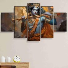 Saf Krishna Paintings For Wall Decoration – Set Of Five, 3D Modern Art Painting For Living Room Large Size With Frames For Home Decoration, Hotel, Office 76.2 Cm X 45 Cm Sanfpnls35473